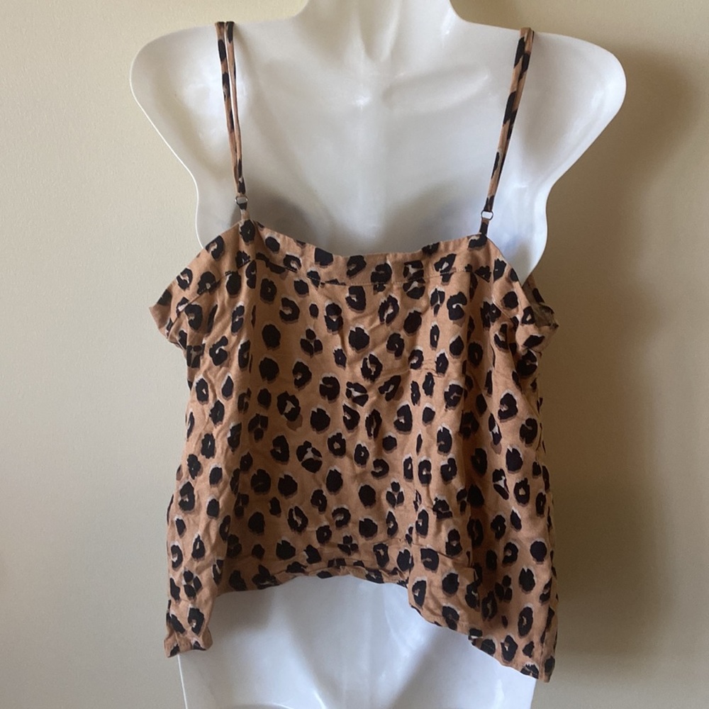 A New Day spaghetti strap animal print blouse, S blk/brwn - Picture 2 of 6